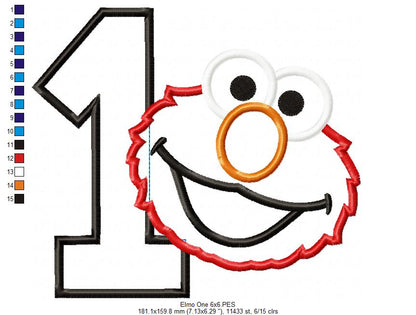 Little Red Monster 1st Birthday Number 1 - Applique - Machine Embroidery Design