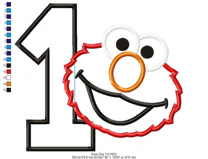 Little Red Monster 1st Birthday Number 1 - Applique - Machine Embroidery Design