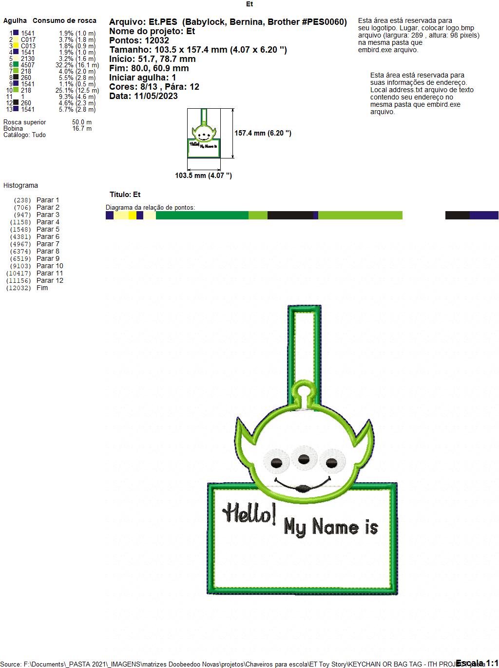 ET Keychain/Bag Tag - ITH Project - Machine Embroidery Design