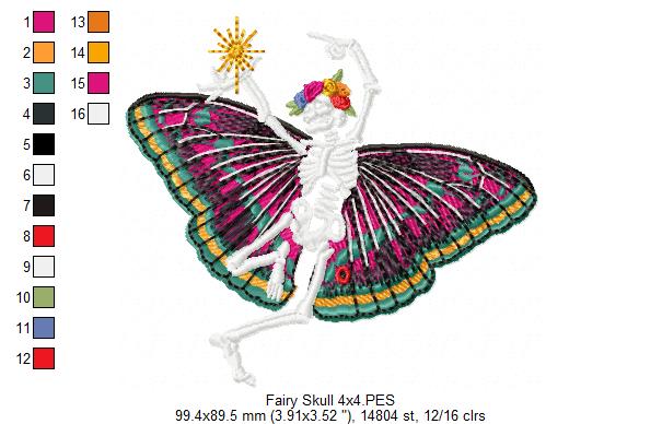 Fairy Butterfly Skull - Fill Stitch