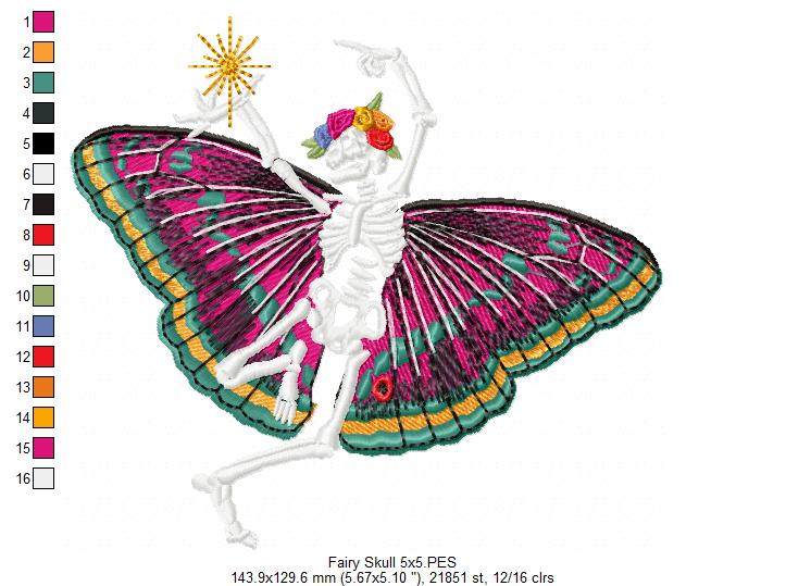 Fairy Butterfly Skull - Fill Stitch