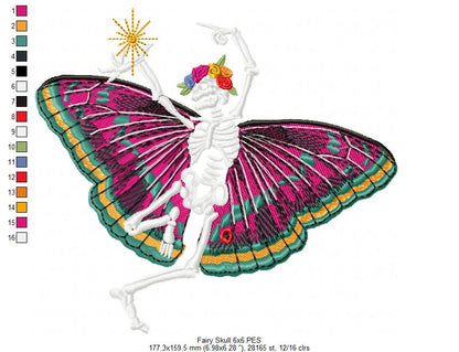 Fairy Butterfly Skull - Fill Stitch