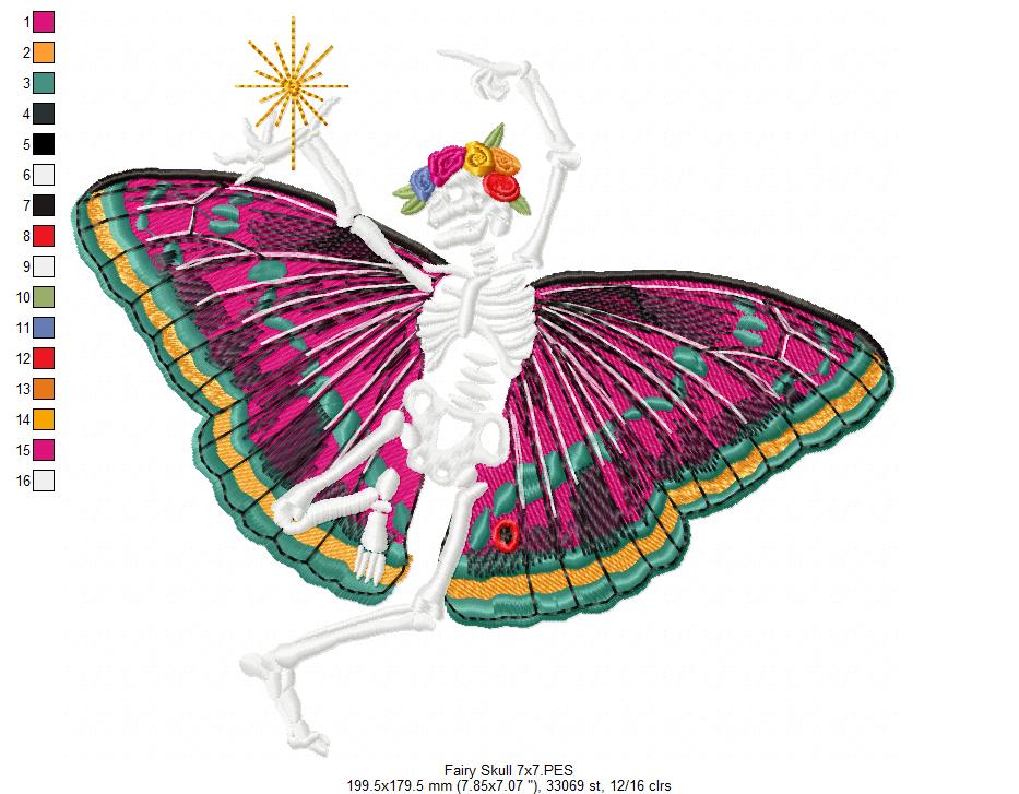 Fairy Butterfly Skull - Fill Stitch