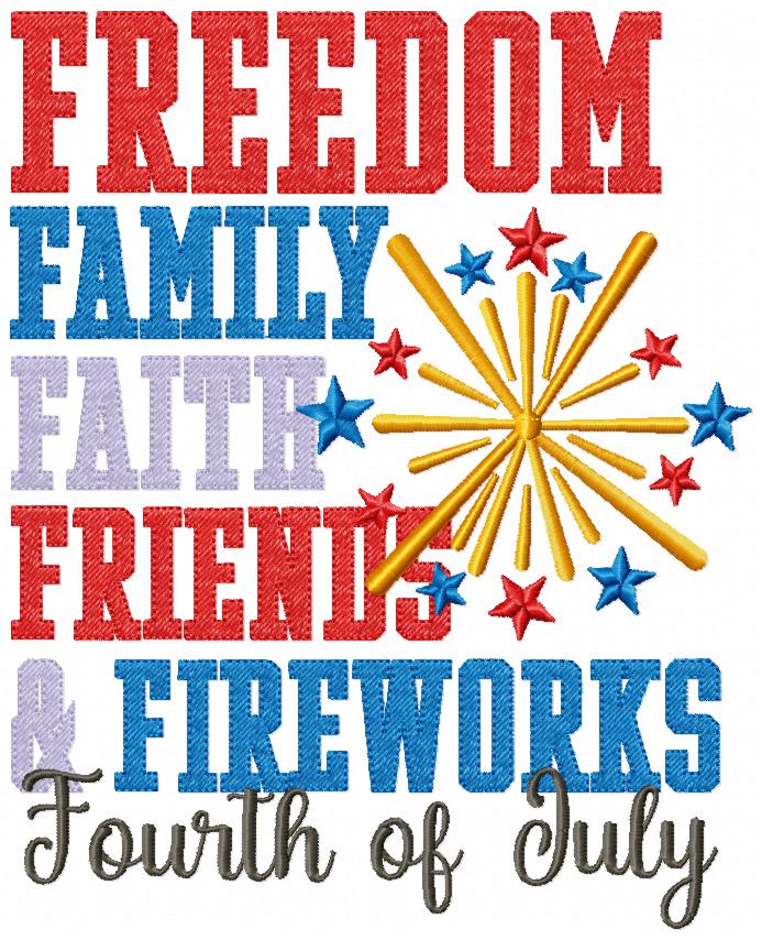 ⭐ Patriotic Words & Fireworks 🎇 – Sketch Stitch – Machine Embroidery Design