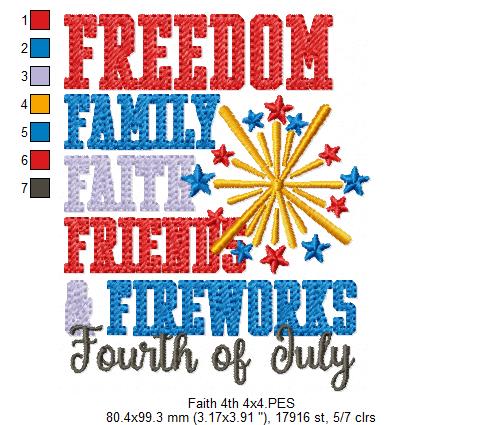 ⭐ Patriotic Words & Fireworks 🎇 – Sketch Stitch – Machine Embroidery Design