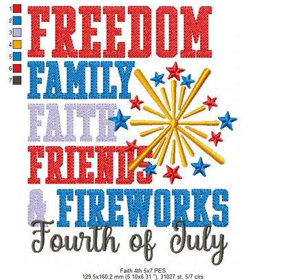 ⭐ Patriotic Words & Fireworks 🎇 – Sketch Stitch – Machine Embroidery Design