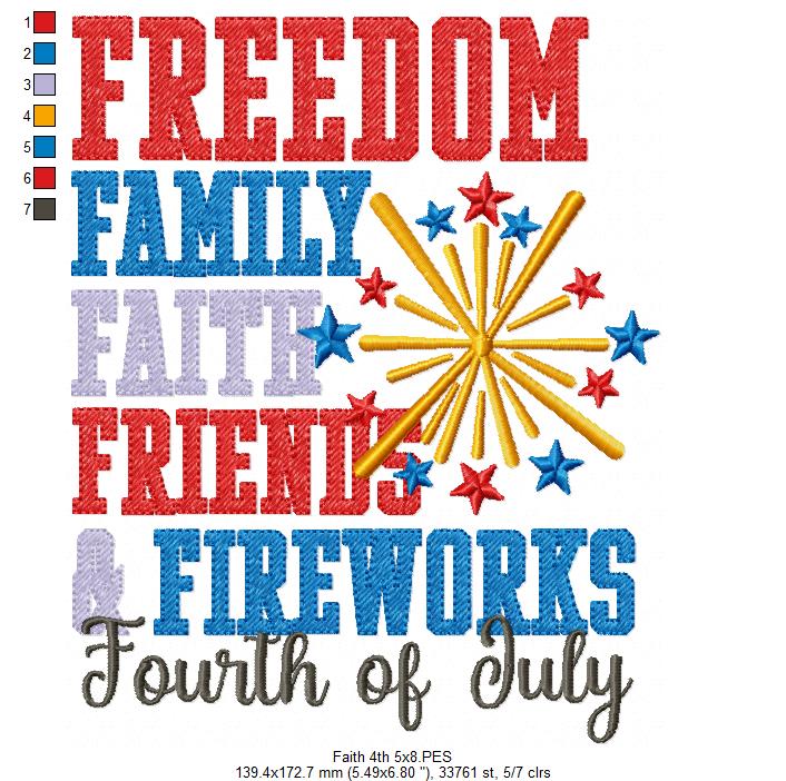 ⭐ Patriotic Words & Fireworks 🎇 – Sketch Stitch – Machine Embroidery Design