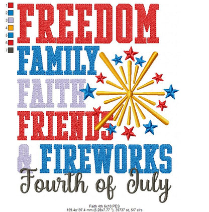 ⭐ Patriotic Words & Fireworks 🎇 – Sketch Stitch – Machine Embroidery Design