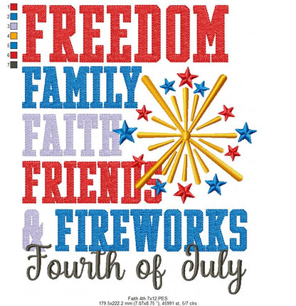 ⭐ Patriotic Words & Fireworks 🎇 – Sketch Stitch – Machine Embroidery Design