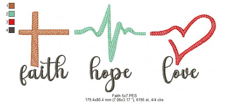 Heart & Soul Trio: Faith, Hope and Love – Sketch Stitch – Machine Embroidery Design