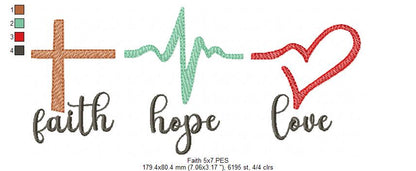 Heart & Soul Trio: Faith, Hope and Love – Sketch Stitch – Machine Embroidery Design