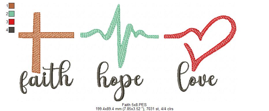 Heart & Soul Trio: Faith, Hope and Love – Sketch Stitch – Machine Embroidery Design