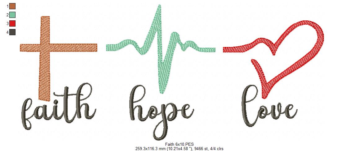 Heart & Soul Trio: Faith, Hope and Love – Sketch Stitch – Machine Embroidery Design