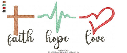 Heart & Soul Trio: Faith, Hope and Love – Sketch Stitch – Machine Embroidery Design