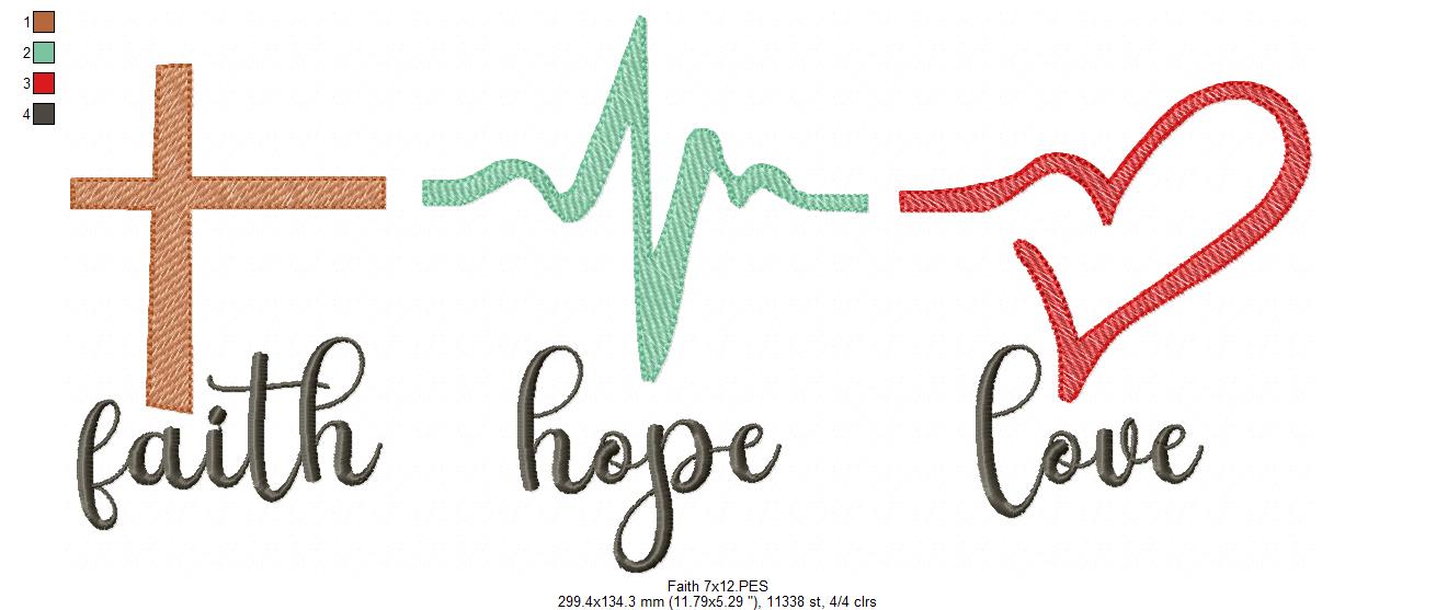 Heart & Soul Trio: Faith, Hope and Love – Sketch Stitch – Machine Embroidery Design