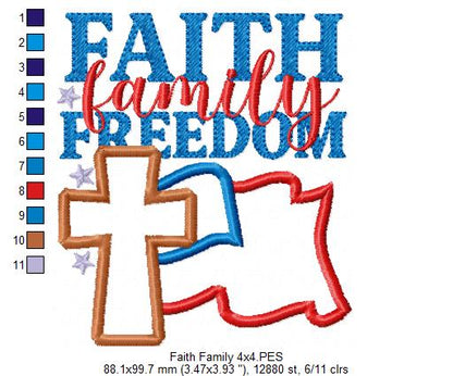 🇺🇸 Faith Family Freedom ✝️ – Applique – Machine Embroidery Design