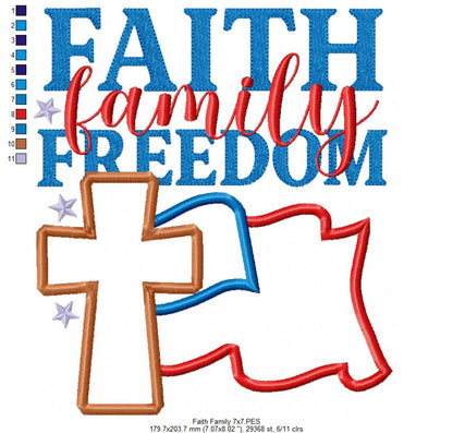 🇺🇸 Faith Family Freedom ✝️ – Applique – Machine Embroidery Design