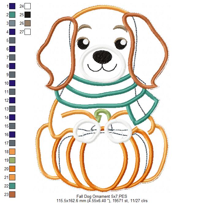 Happy Fall Dog Ornament - ITH Project - Machine Embroidery Design