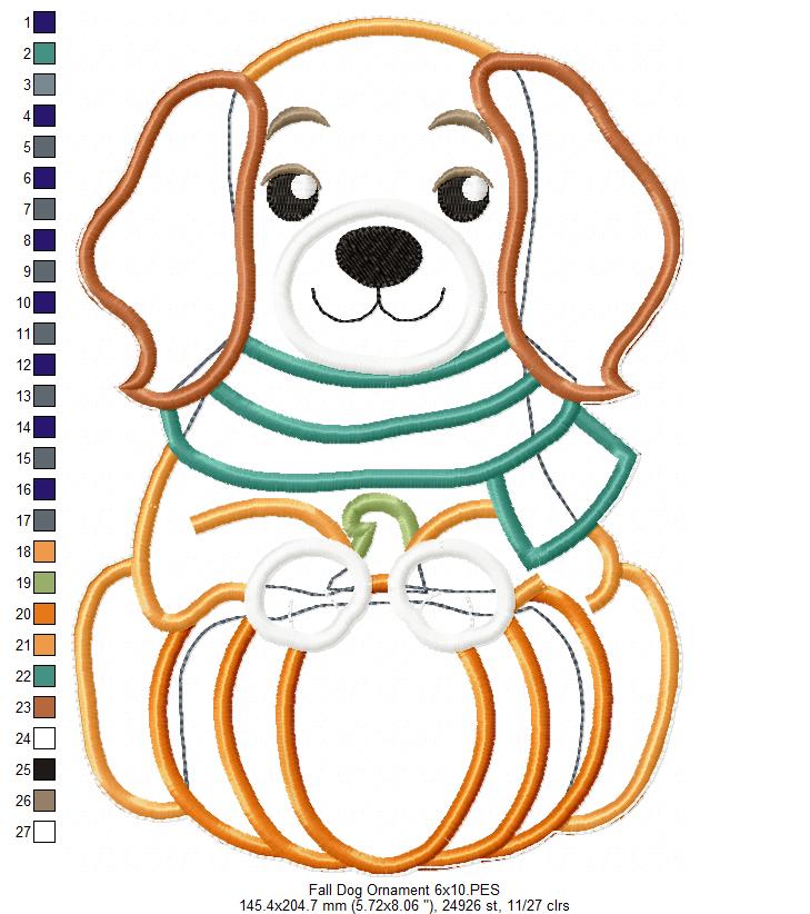 Happy Fall Dog Ornament - ITH Project - Machine Embroidery Design