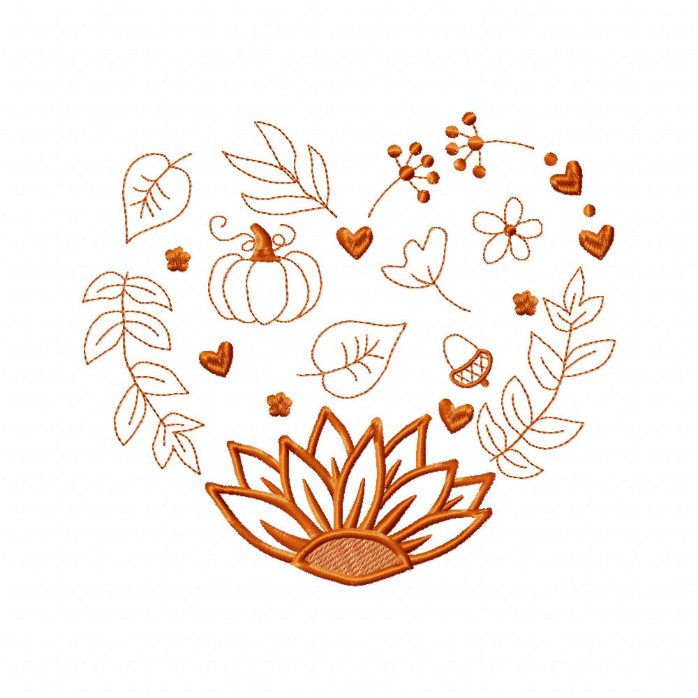 Fall Heart Elements - Fill Stitch Machine Embroidery Design
