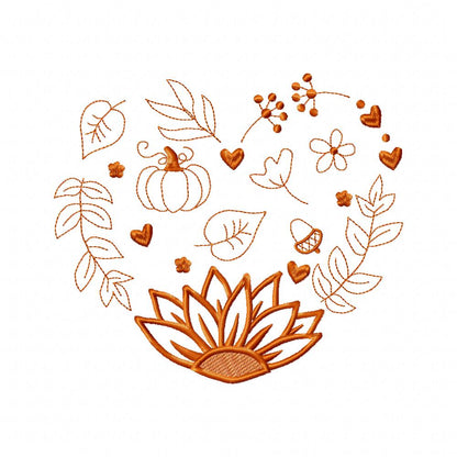 Fall Heart Elements - Fill Stitch Machine Embroidery Design