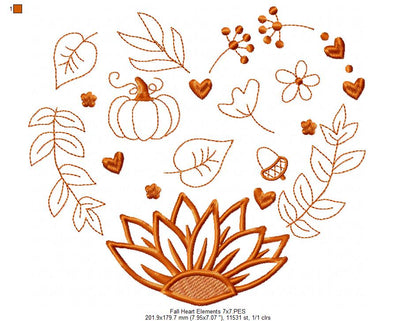 Fall Heart Elements - Fill Stitch Machine Embroidery Design
