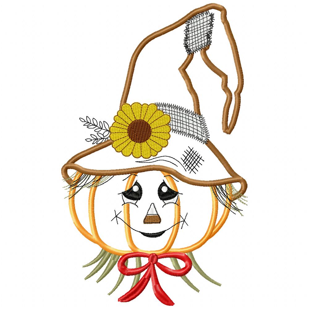 Cute Pumpkin Fall Scarecrow - Applique - Machine Embroidery Design