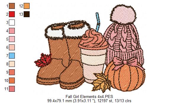 Cozy Autumn Boots Coffee Pumpkin Hat – Fill Stitch – Machine Embroidery Design