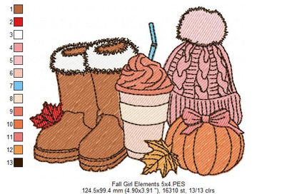 Cozy Autumn Boots Coffee Pumpkin Hat – Fill Stitch – Machine Embroidery Design