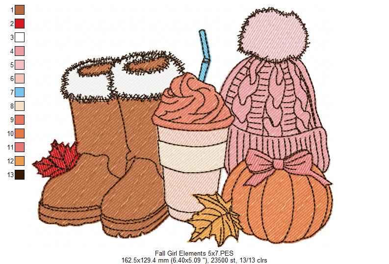 Cozy Autumn Boots Coffee Pumpkin Hat – Fill Stitch – Machine Embroidery Design
