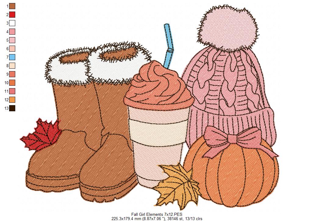 Cozy Autumn Boots Coffee Pumpkin Hat – Fill Stitch – Machine Embroidery Design