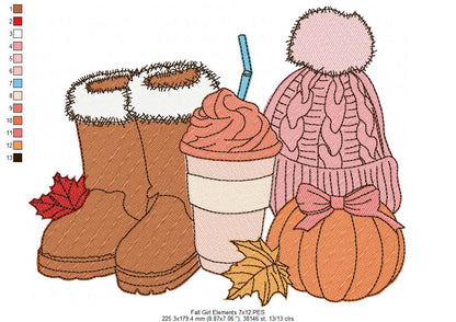 Cozy Autumn Boots Coffee Pumpkin Hat – Fill Stitch – Machine Embroidery Design