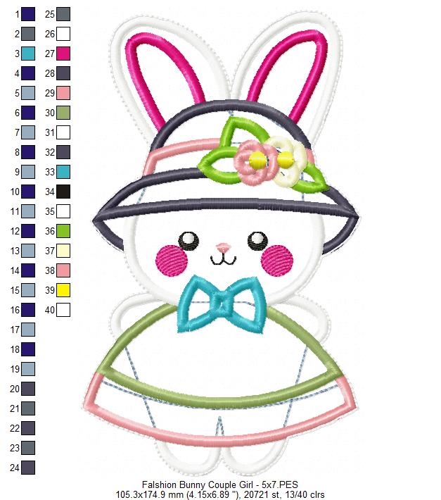 Fashion Bunnies Set of 2 designs - ITH Project - Machine Embroidery Design