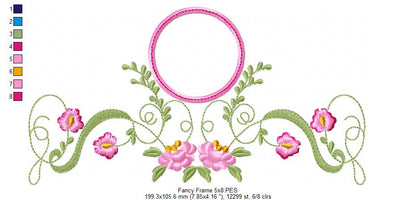Fancy Floral Frame - Fill Stitch - Machine Embroidery Design