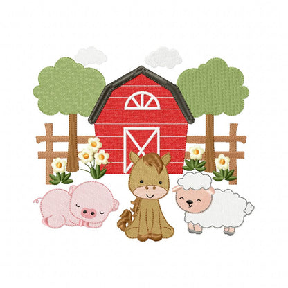 Sweet Farm Barn Animals Scene – Fill Stitch – Machine Embroidery Design