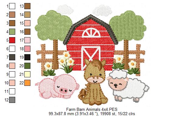 Sweet Farm Barn Animals Scene – Fill Stitch – Machine Embroidery Design