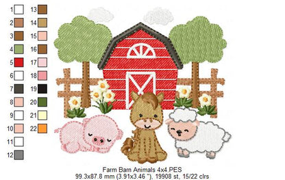 Sweet Farm Barn Animals Scene – Fill Stitch – Machine Embroidery Design