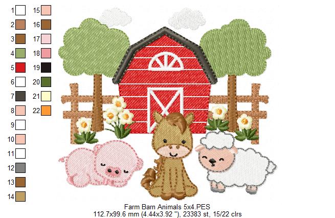 Sweet Farm Barn Animals Scene – Fill Stitch – Machine Embroidery Design