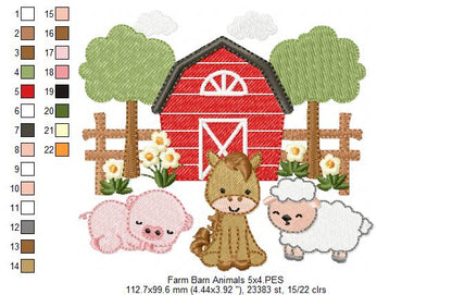 Sweet Farm Barn Animals Scene – Fill Stitch – Machine Embroidery Design
