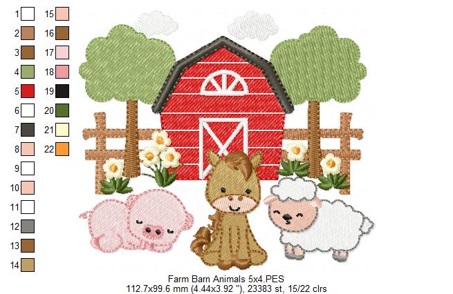 Farm Barn and Animals - Fill Stitch