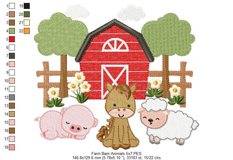 Sweet Farm Barn Animals Scene – Fill Stitch – Machine Embroidery Design