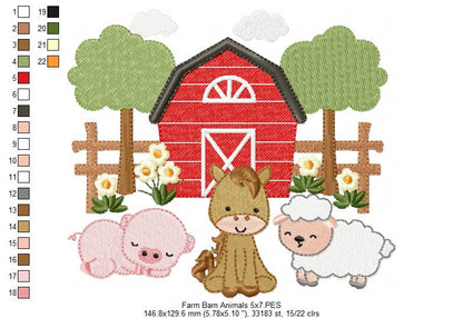 Sweet Farm Barn Animals Scene – Fill Stitch – Machine Embroidery Design