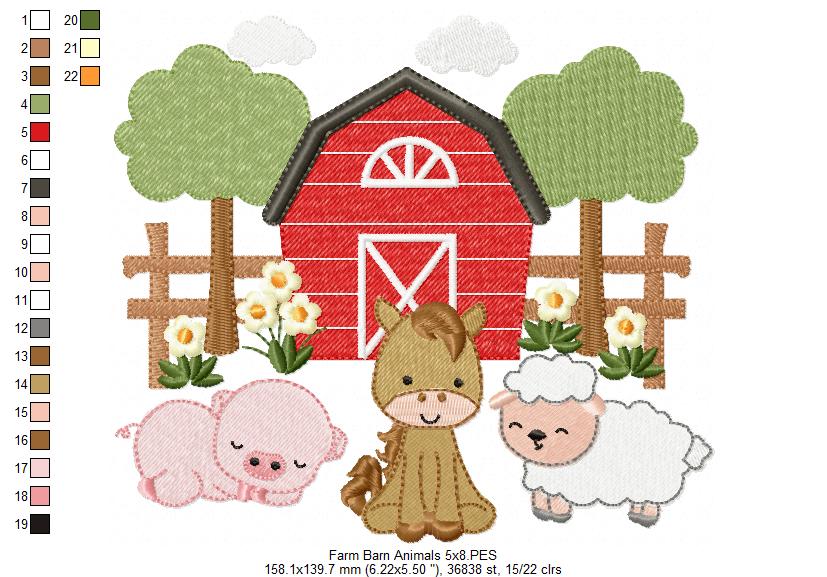 Farm Barn and Animals - Fill Stitch