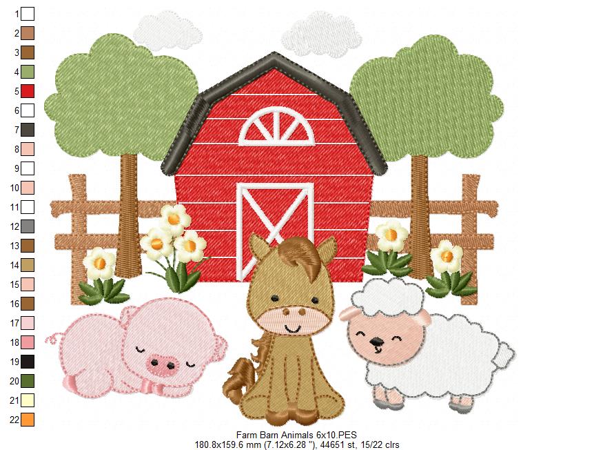 Sweet Farm Barn Animals Scene – Fill Stitch – Machine Embroidery Design