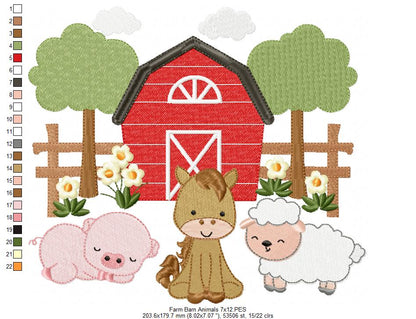 Sweet Farm Barn Animals Scene – Fill Stitch – Machine Embroidery Design