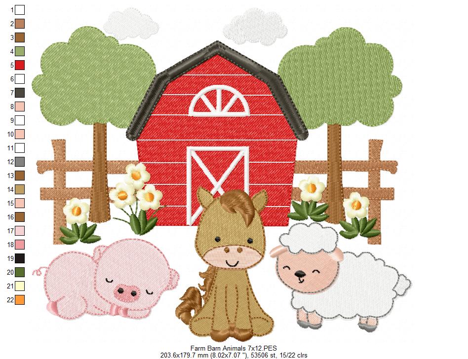 Farm Barn and Animals - Fill Stitch