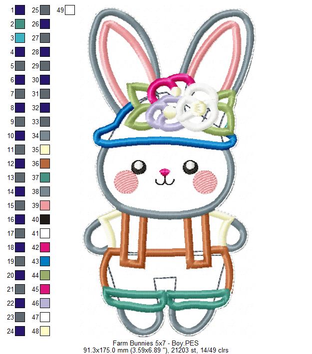 Farm Bunnies Set of 6 designs - ITH Project - Machine Embroidery Design