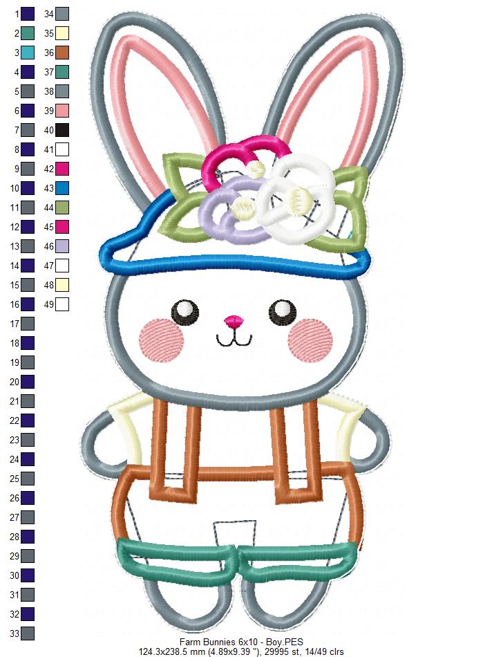 Farm Bunnies Set of 6 designs - ITH Project - Machine Embroidery Design