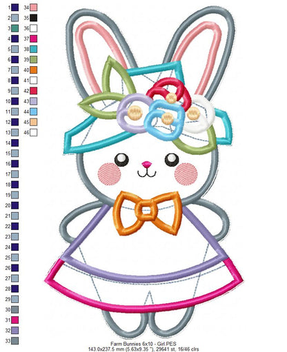 Farm Bunnies Set of 6 designs - ITH Project - Machine Embroidery Design