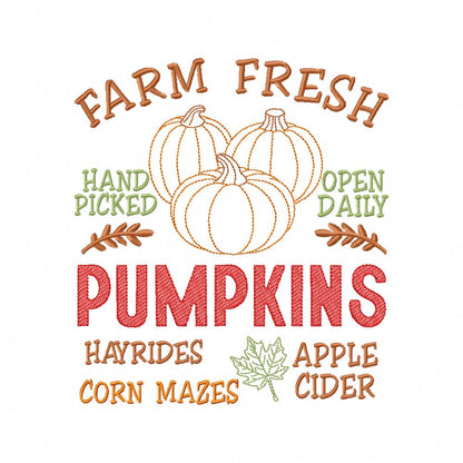 Farm Fresh Pumpkins Farmhouse Sign - Sketch Stitch - Machine Embroidery Design